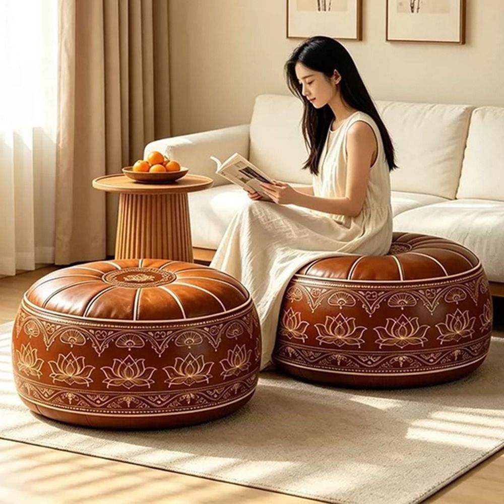 Floor Cushion Pouf - Pouf ottoman en cuir PU rembourrable,