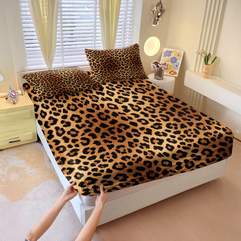 Fitted Sheet Deep - Ensemble de 3 draps-housses, imprimé léopard