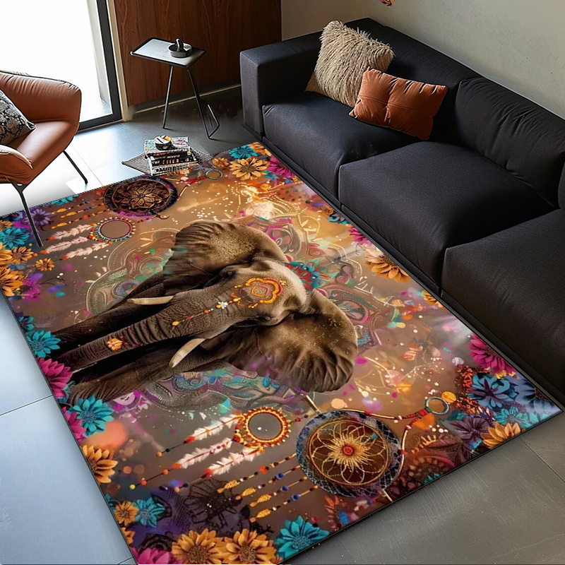Home Textiles Rug - Tapis Mandala éléphant : motif floral