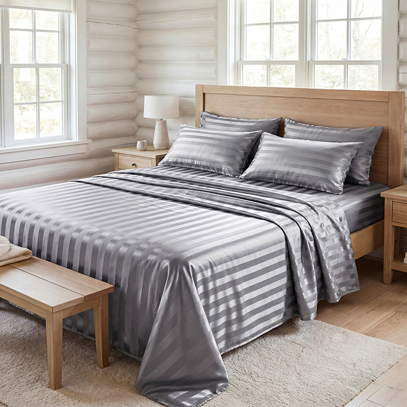 Fitted Sheet Deep - Parure de draps en satin rayé